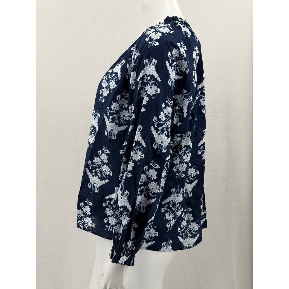 J Crew Top Women XXL Navy Floral Boho Peasant Prairie Cottage 100% Cotton Preppy - Picture 5 of 12